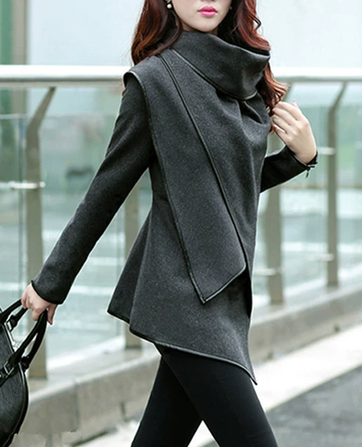 Women's Autumn Long-Sleeve Trench Coat, Woolen Korean Style, Plus Size  S–3XL