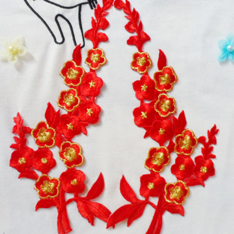 厂家直销金线刺绣梅花贴 多色电脑刺绣补丁布贴 舞台服绣花贴烫熨