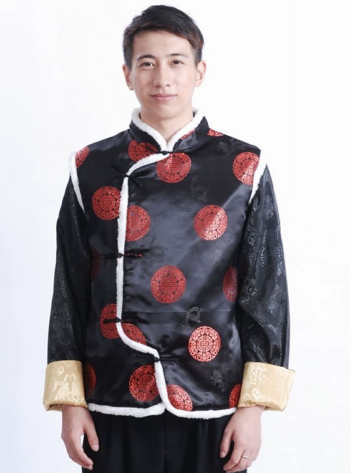 Жилет, жилет, этническая одежда, черный и красный, утолщенный, стеганый, оптовая продажа, мужская одежда, костюм Тан в китайском стиле, китайский мужской повседневный жилет