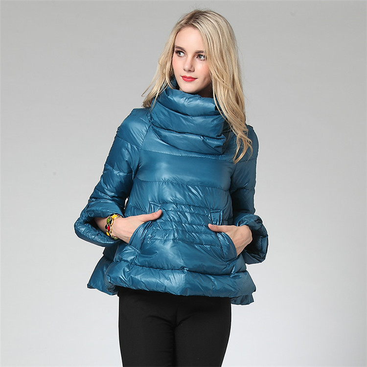 Women's Clothing Down jacket for women, winter style, fashionable white duck down, A line, large size, light, warm, high necked down jacket_voghion.com