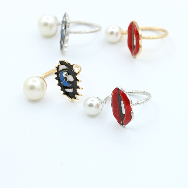Vintage Jewelry Pearl Eyes Gem Joint Ring Ring New Lips Open Ring display picture 7