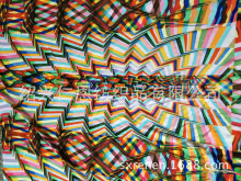 棉绸布料 波普艺术 彩色波浪条纹 立体定位印花面料 度假风 现货