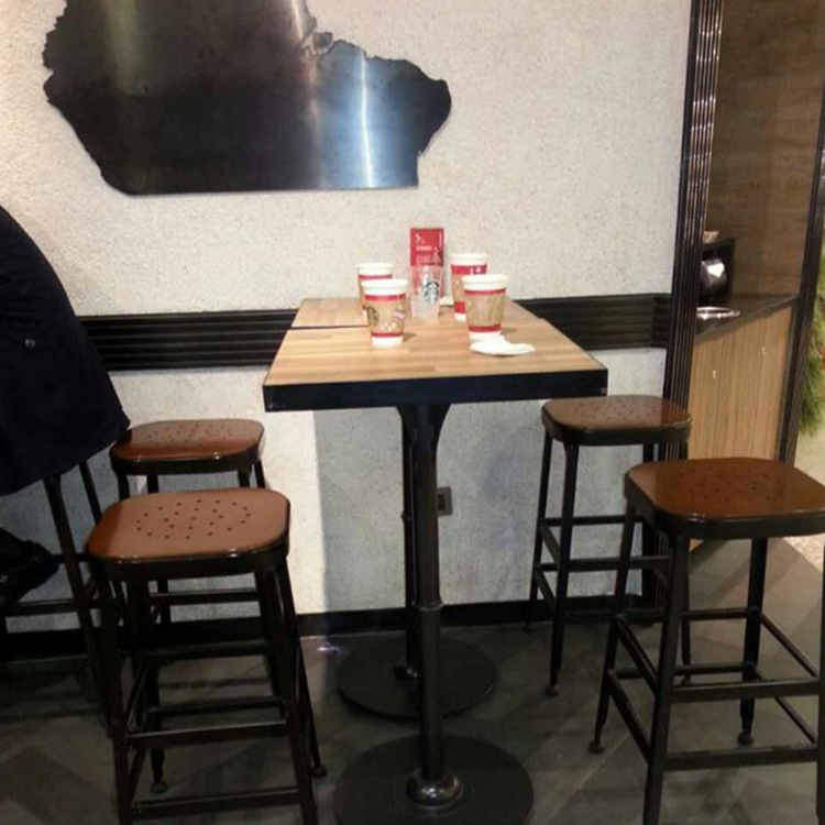 Retro distressed wrought iron solid wood bar table and chair combination fast food table and chair suit coffee shop milk tea shop bar table and chair
