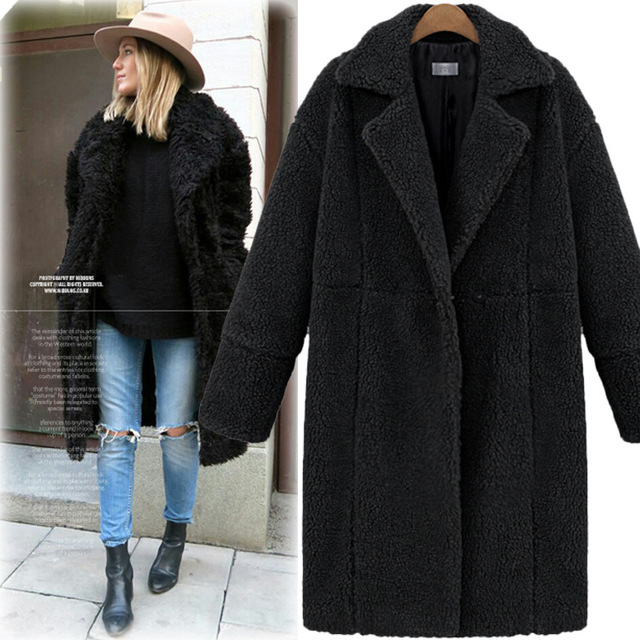 Long sleeve cashmere coat with mock lamb hair