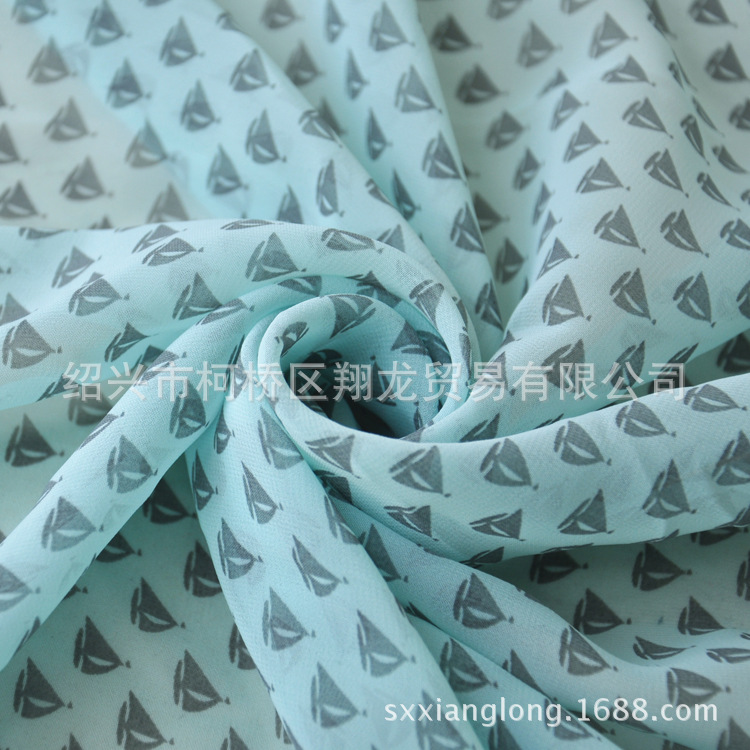 【翔龙印花 XL202】几何三角形卡通小帆船雪纺面料