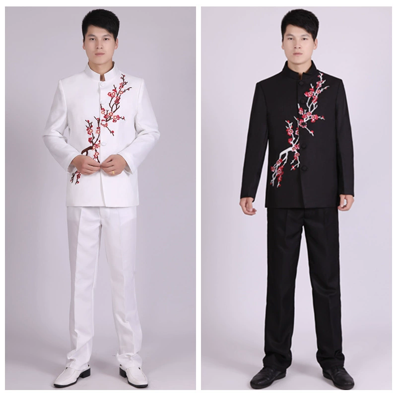 2017 Новый стиль вышитый цветок сливы платье Чжуншань мужское платье Костюм Хозяйки выступления костюм хора сценический костюм