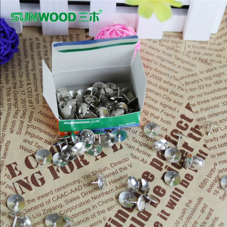 Sunwood 8080 кнопки, 100 штук/коробка, никелированное покрытие, обработка антикоррозийная, металлические кнопки с круглой головкой