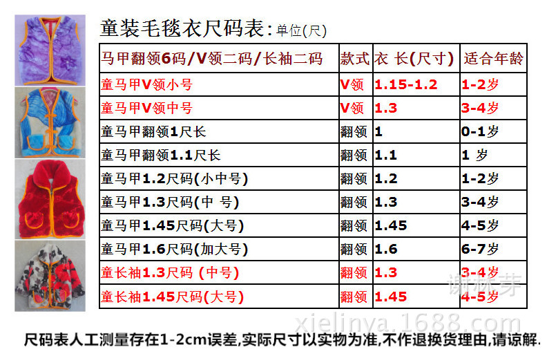 15年毛毯衣尺碼表