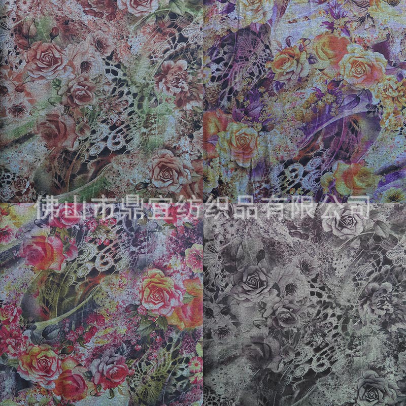 direct deal Elastic force knitting printing Fabric Twill Black bottom Calico fashion Apparel printing Fabric