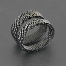 批发钛钢黑色网格戒指男女士情侣一对创意网状可变形指环STR087