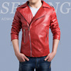 Official product of European and American men personality multi zipper large lapel PU leather jacket