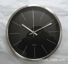 12寸不锈钢挂钟 铝钟 创意时尚客厅挂钟 定制logo出口石英钟表