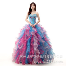 Engerla外贸出口彩纱成人蓬蓬裙齐地婚纱舞会婚纱礼服