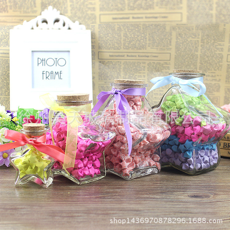 厂家供应 五角星许愿瓶 玻璃瓶 漂流瓶 彩虹瓶木塞玻璃瓶印刷logo