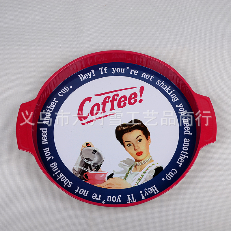 马口铁带耳盘 图案 高端带耳盘子金属盘复古盘