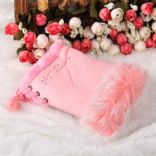 章子怡同款厂家直销 麂皮真皮兔毛半指露指手套女士 电脑毛绒手套