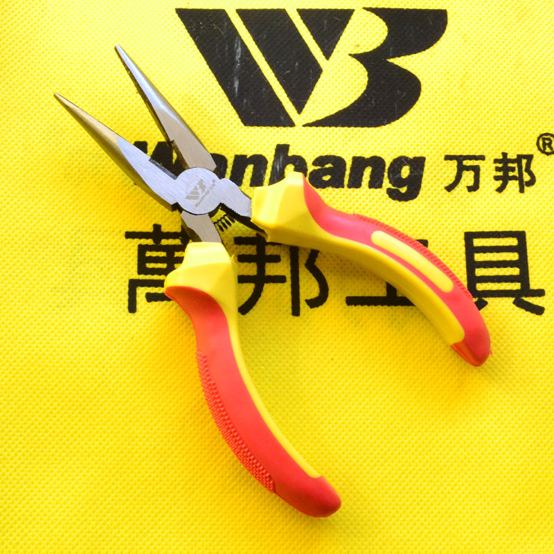 6寸插卡尖嘴钳 带弹簧 6寸尖嘴钳 黄红柄 厂家直销