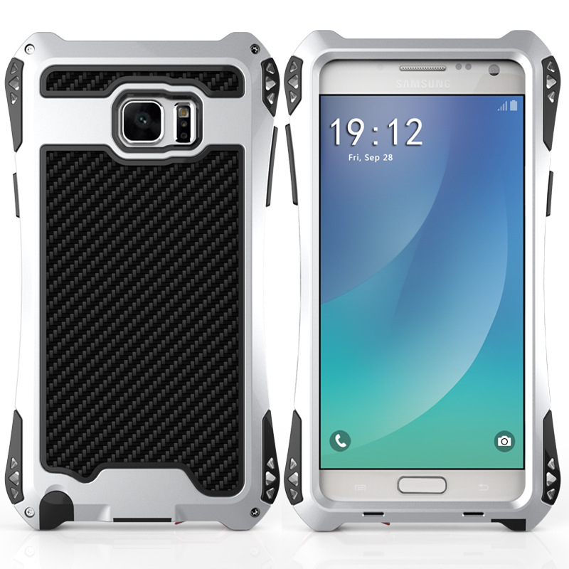 R-Just Amira Heavy Duty Dirtproof Shockproof Rainproof Aluminum Metal Bumper Carbon Fiber Back Cover Case for Samsung Galaxy Note FE / Note 7 N9300