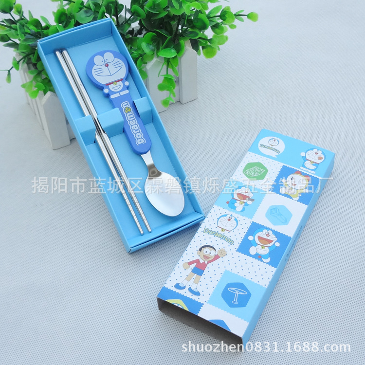children Cartoon Stainless steel cutlery Jingle cat Tableware 2 Set of parts Plastic handle Cutlery Set