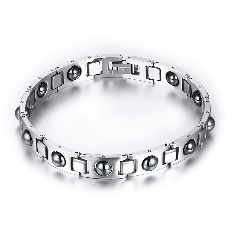 2020 Mens Energy Silver Stainless Steel Silver Hematite Therapy Power Bracelet Health