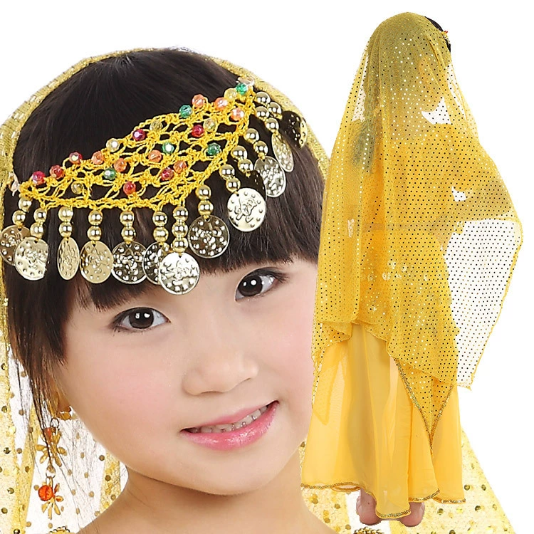Children's Belly Dance Veil & Headdress Set, Chiffon or Sequin, 110×70 cm, One Size