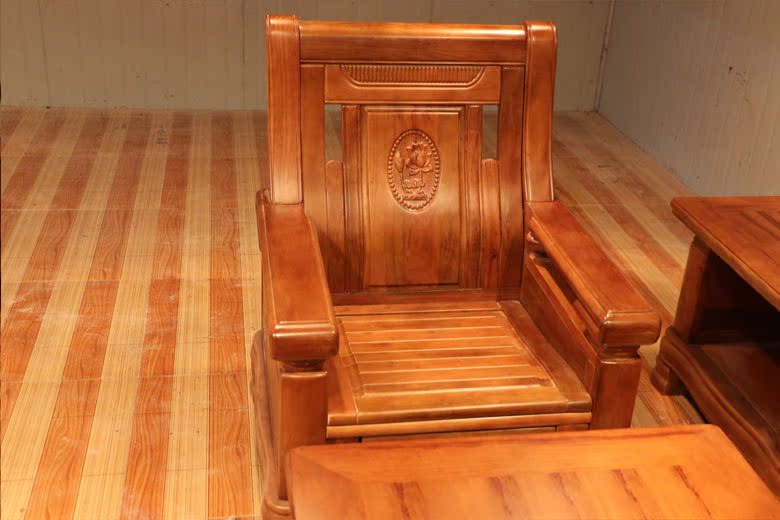 7件套实木沙发 单人三人组合沙发 实木中式沙发 香樟木沙发668