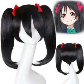 日本动漫服装 Love Live!-矢泽妮可/鬓角不对称黑色双马尾cos假发