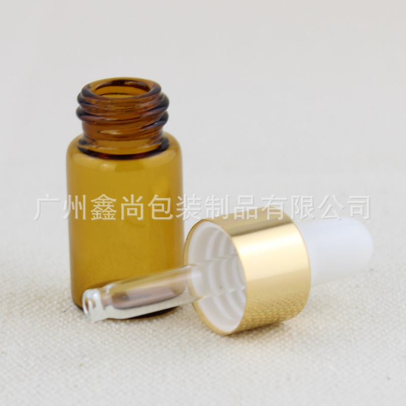 En stock lote de botella de aceite esencial marrón 3ml botella de vidrio pequeña muestra de prueba sub-botella de embalaje cosmético botella vacía