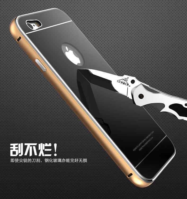 Luphie Aircraft Aluminum Metal Frame 9H Tempered Glass Back Cover Case for Apple iPhone 6S Plus