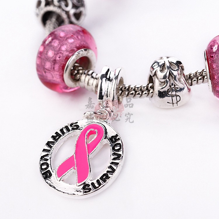 3pcs October Breast Cancer Awareness Pink Ribbon Glass Beads