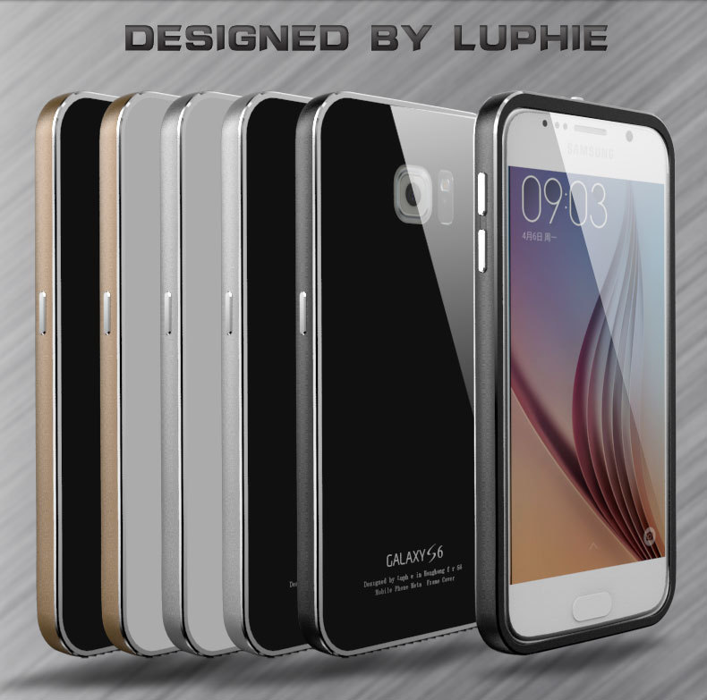 Luphie Aircraft Aluminum Metal Frame 9H Tempered Glass Back Cover Case for Samsung Galaxy S6 G9200