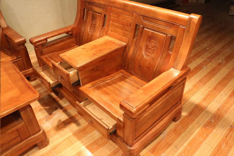 7件套实木沙发 单人三人组合沙发 实木中式沙发 香樟木沙发668