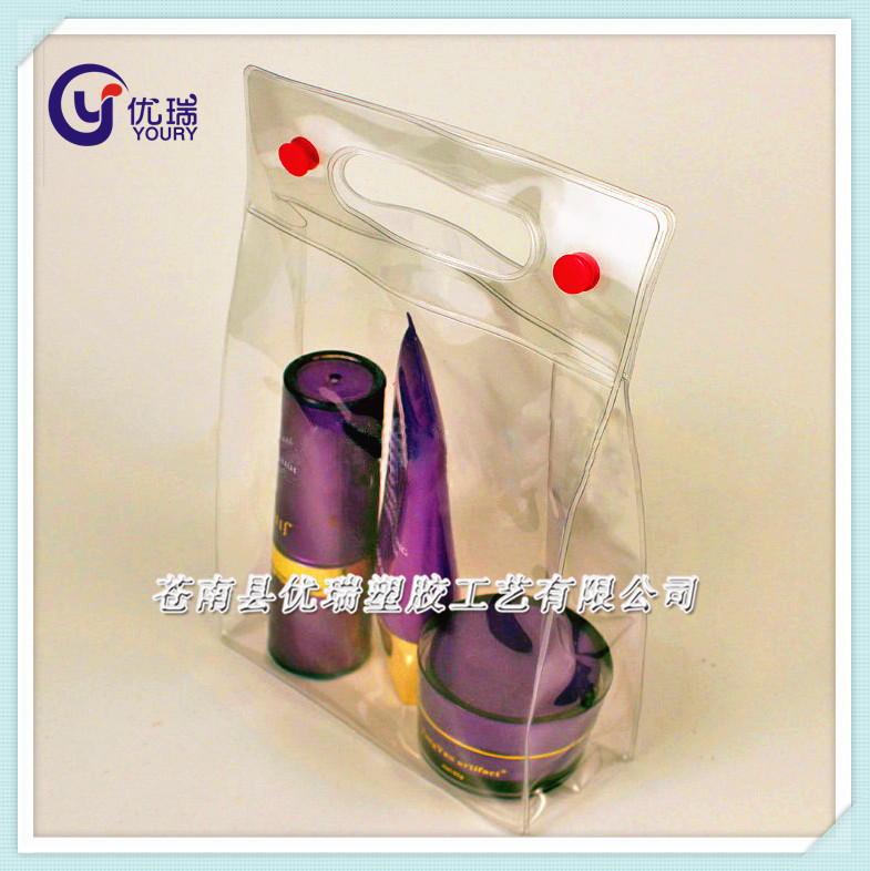 生产厂家供应透明PVC化妆品袋子 电压PVC按扣袋 塑料PVC手提袋