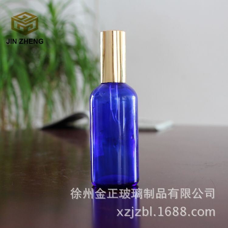 电镀盖蓝色精油玻璃瓶创意喷色玻璃精油瓶100毫升厂家供应批发