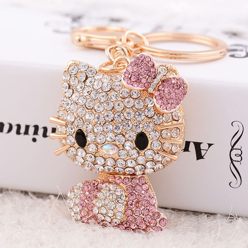 Korean style diamond-encrusted alloy cute kitten keychain bag pendant car exquisite creative pendant one piece wholesale