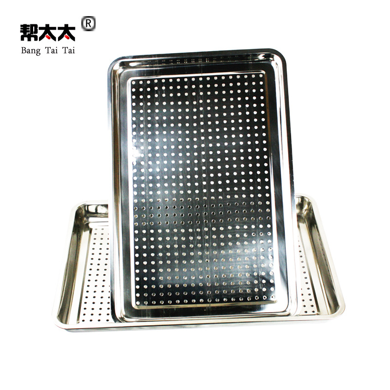 304不锈钢漏盘加厚冲孔深浅方盘长方形托盘沥水盘蒸饭饺子烧烤盘|ru