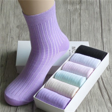 秋季新款中厚女士粗条糖果色袜子 精品盒装高档竹纤维礼品袜批发