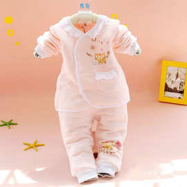 男女宝宝秋冬季卡通保暖全棉加厚儿童套装可两用裆童装 一件代发