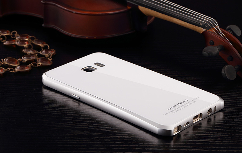 Luphie Aircraft Aluminum Metal Frame 9H Tempered Glass Back Cover Case with Kickstand for Samsung Galaxy Note 5 N9200