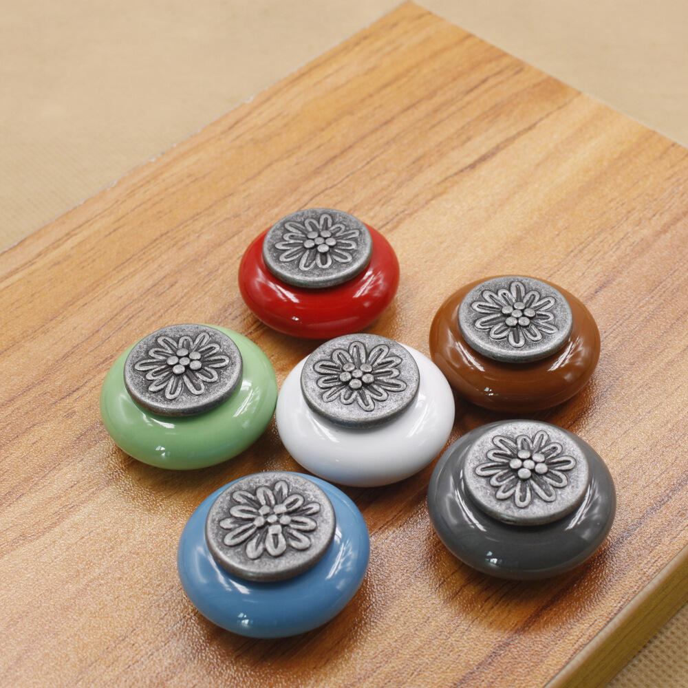 Colorful antique round cabinet door small sloping ancient silver…