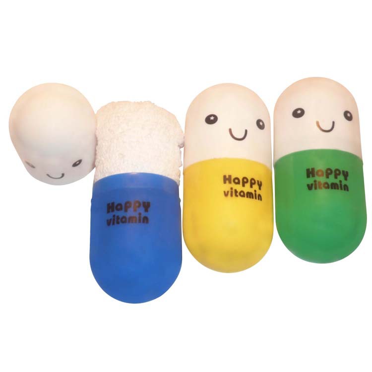 维他命毛巾盒 药丸造型小方巾盒 方便携带颜色随机发