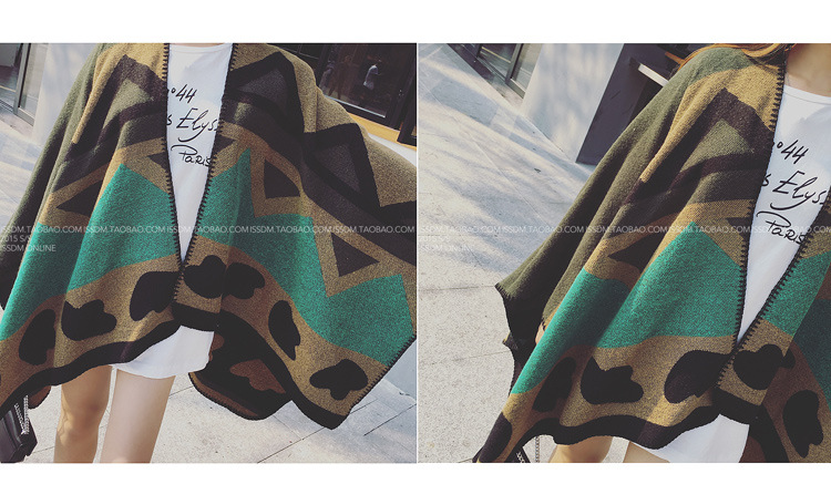 Color-Blocking Cloak-Style Imitation Cashmere Scarf NSCM101067