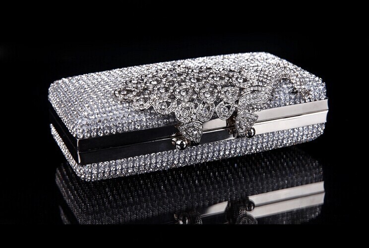 Schwarz Silber Polyester Einfarbig Strass Quadrat Tasche Clutch display picture 2