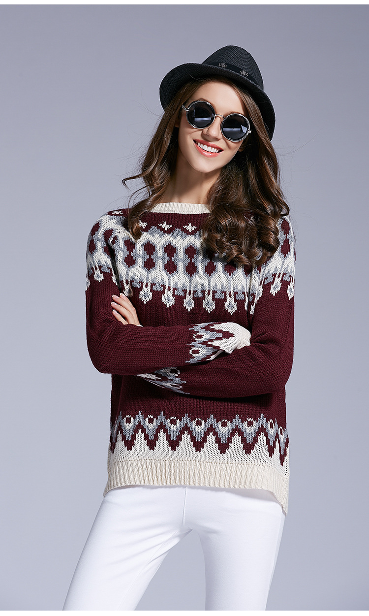 new round neck women s knit jacquard sweater  NSYH9720