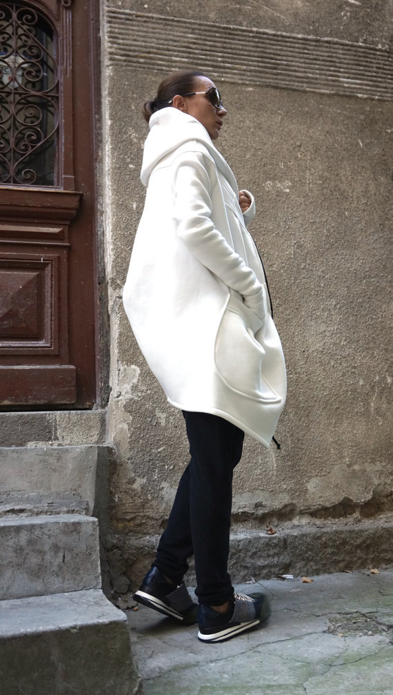 Mid Length Irregular Hooded Zipper Sweatshirt Coat Fleece Lined Multiple Colors Casual Style Wholesale Available