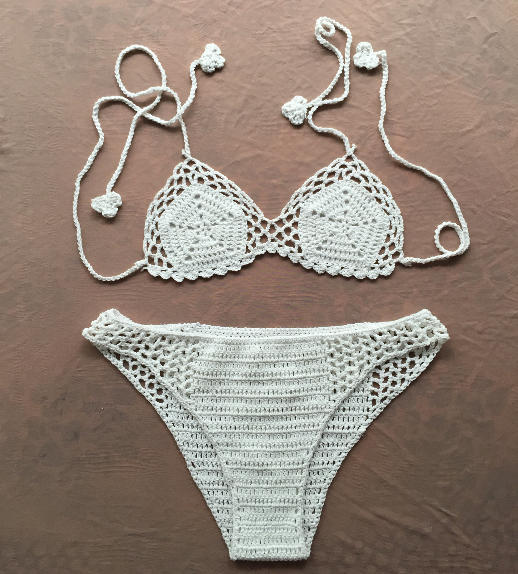 2019 Women Sexy Crochet Knitted Bikini Swimwear Split Swimsuit Sexy