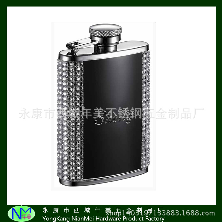 6oz 新款欧美钻石皮革系列不锈钢酒壶