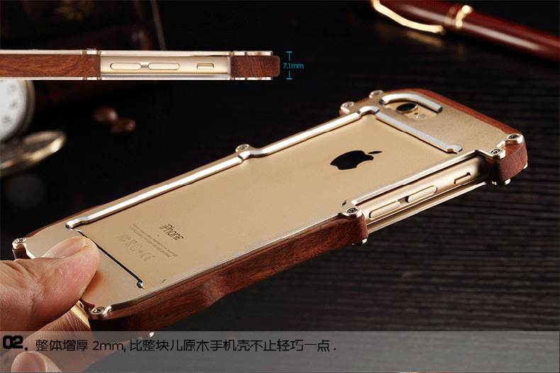 R-Just Light Slim Timber Aluminum Metal Wood Bumper Case Cover for Apple iPhone 6S Plus/6 Plus & iPhone 6S/6