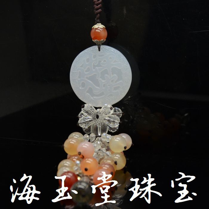 White agate protective amulet for car, rear view mirror jade, accessory