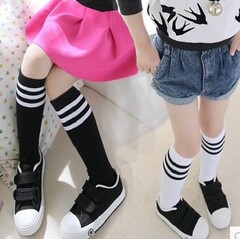 春秋男女童高筒襪學院風黑白條紋堆堆襪學生足球襪長筒襪批發